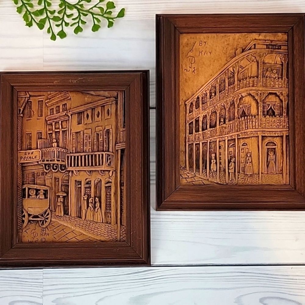 Kay Glenn New Orleans Street Scene woodgraph Artwork set of 2  1988